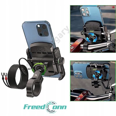 FreedConn tükör vagy csavar alá rögzíthető motoros telefontartó, USB aljzattal