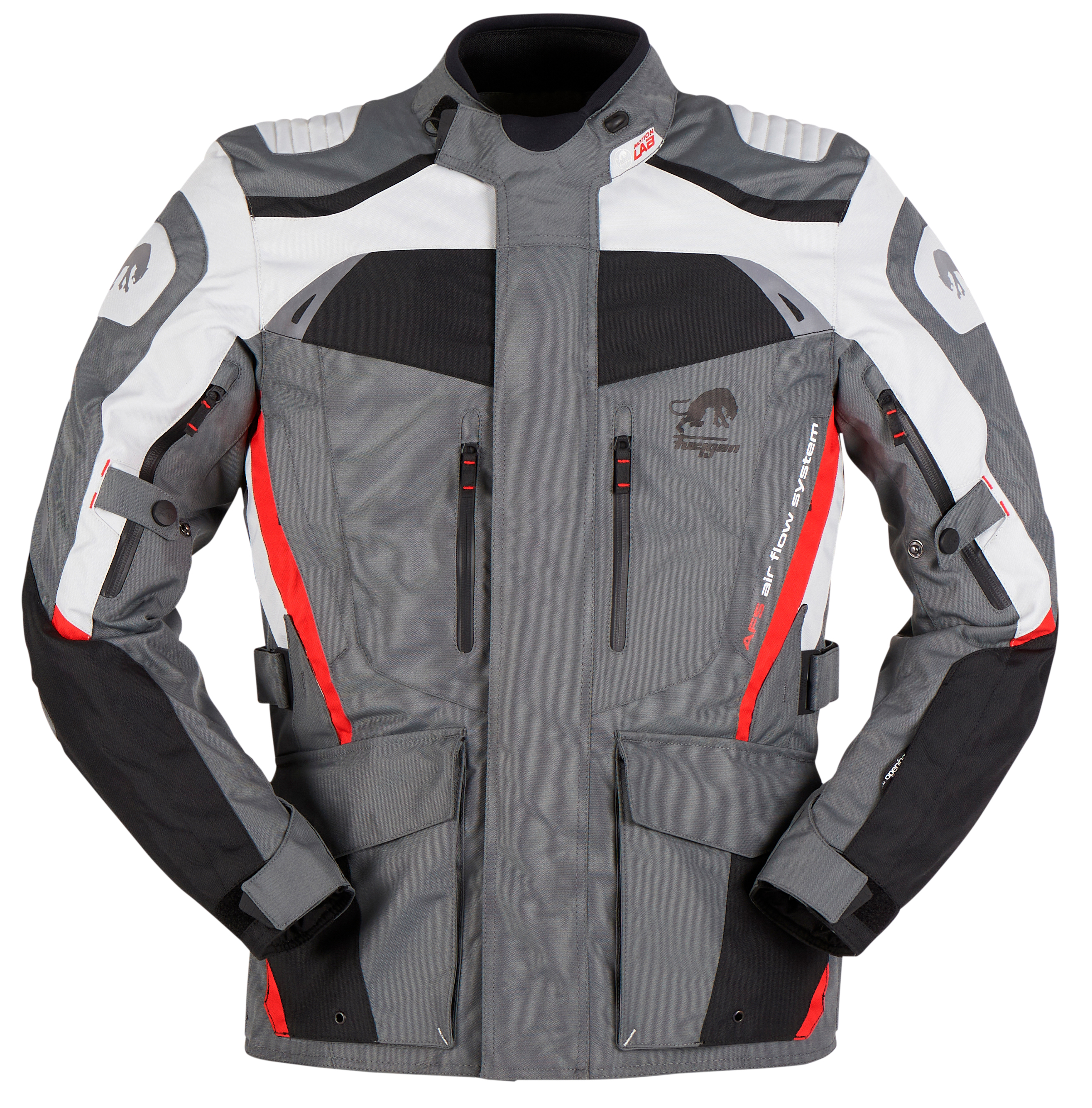 Furygan Apalaches férfi 4 évszakos motoros kabát, Fekete-szürke-piros, Airbag ready