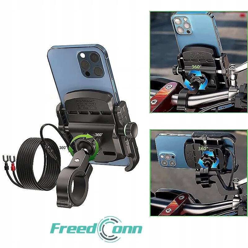 FreedConn kormányra vagy csavar alá rögzíthető motoros telefontartó, USB aljzattal, MC10k-02